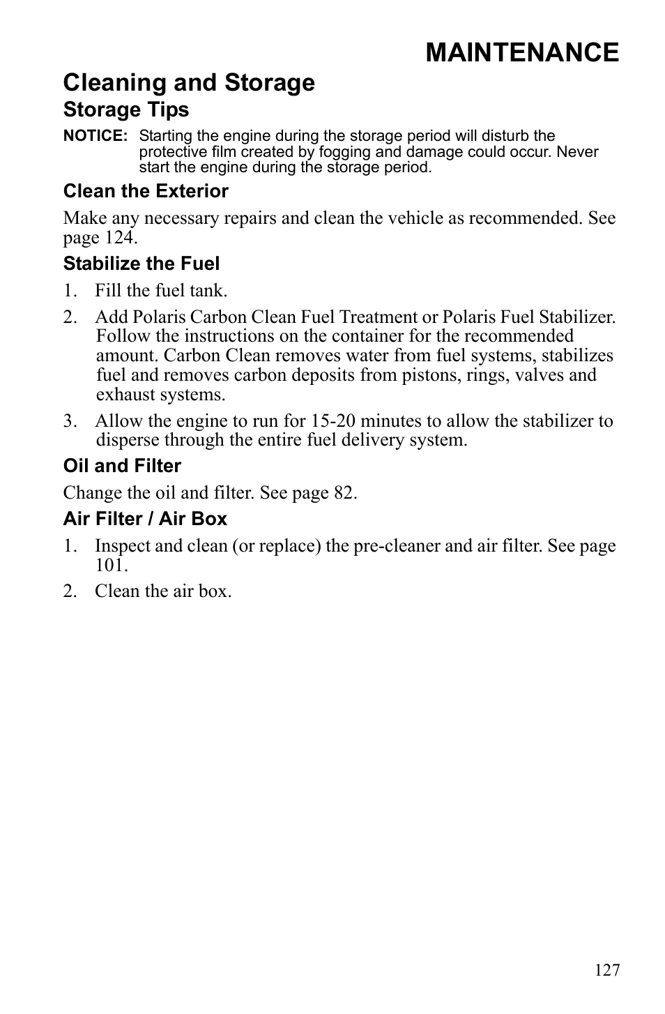Maintenance, Cleaning and storage | Polaris Sportsman 550 Touring EPS User Manual | Page 131 / 158
