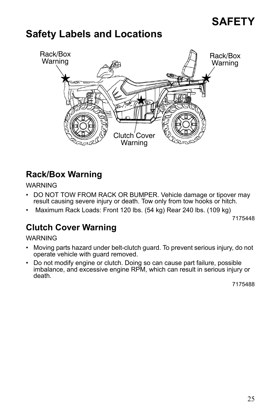 Safety, Safety labels and locations | Polaris Sportsman 550 Touring EPS User Manual | Page 29 / 158