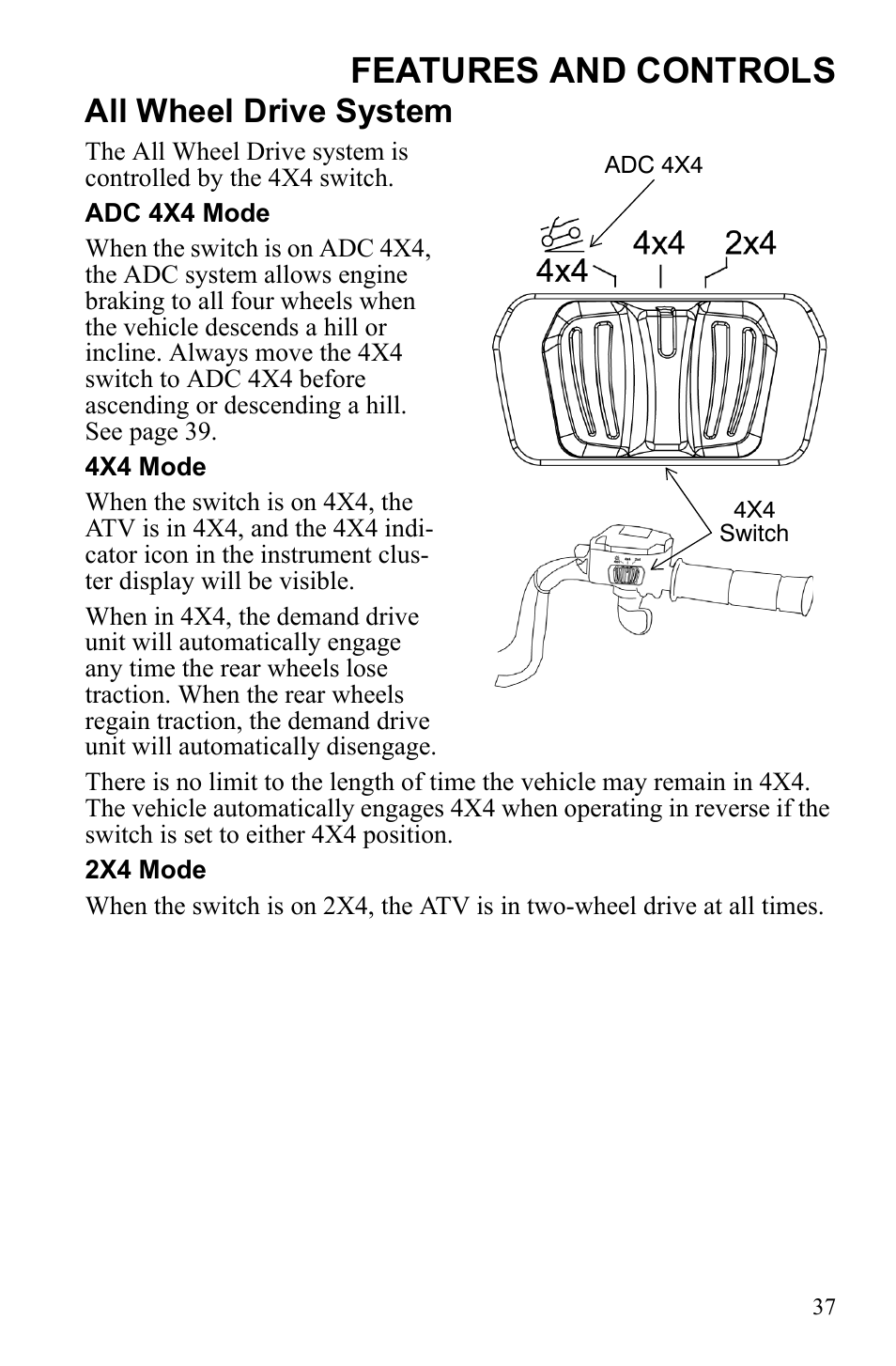 Features and controls, All wheel drive system | Polaris Sportsman 550 Touring EPS User Manual | Page 41 / 158