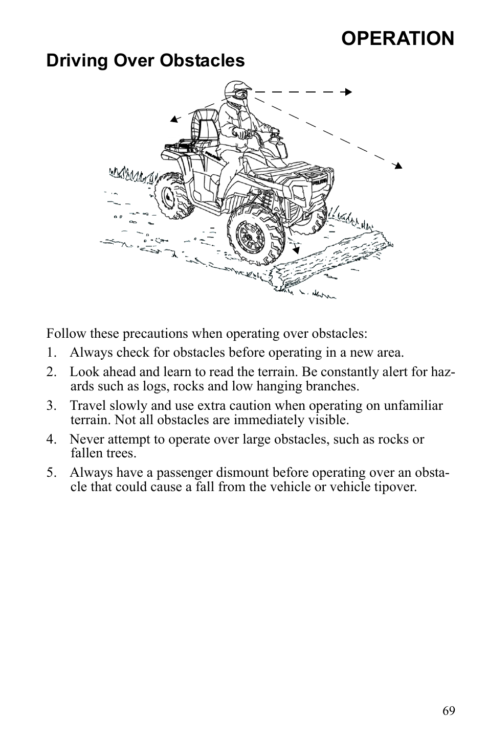 Operation, Driving over obstacles | Polaris Sportsman 550 Touring EPS User Manual | Page 73 / 158