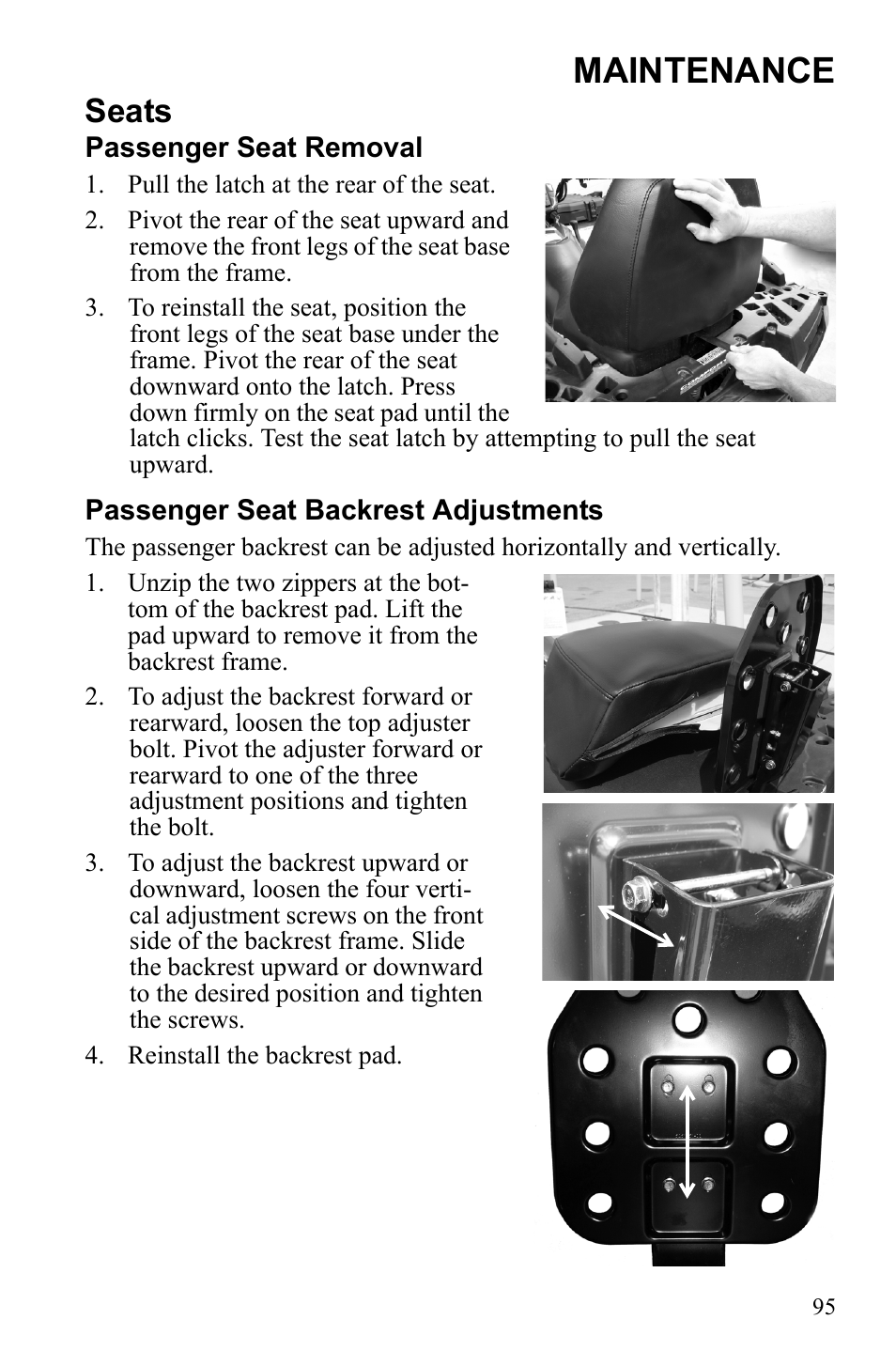 Maintenance, Seats | Polaris Sportsman 550 Touring EPS User Manual | Page 99 / 158