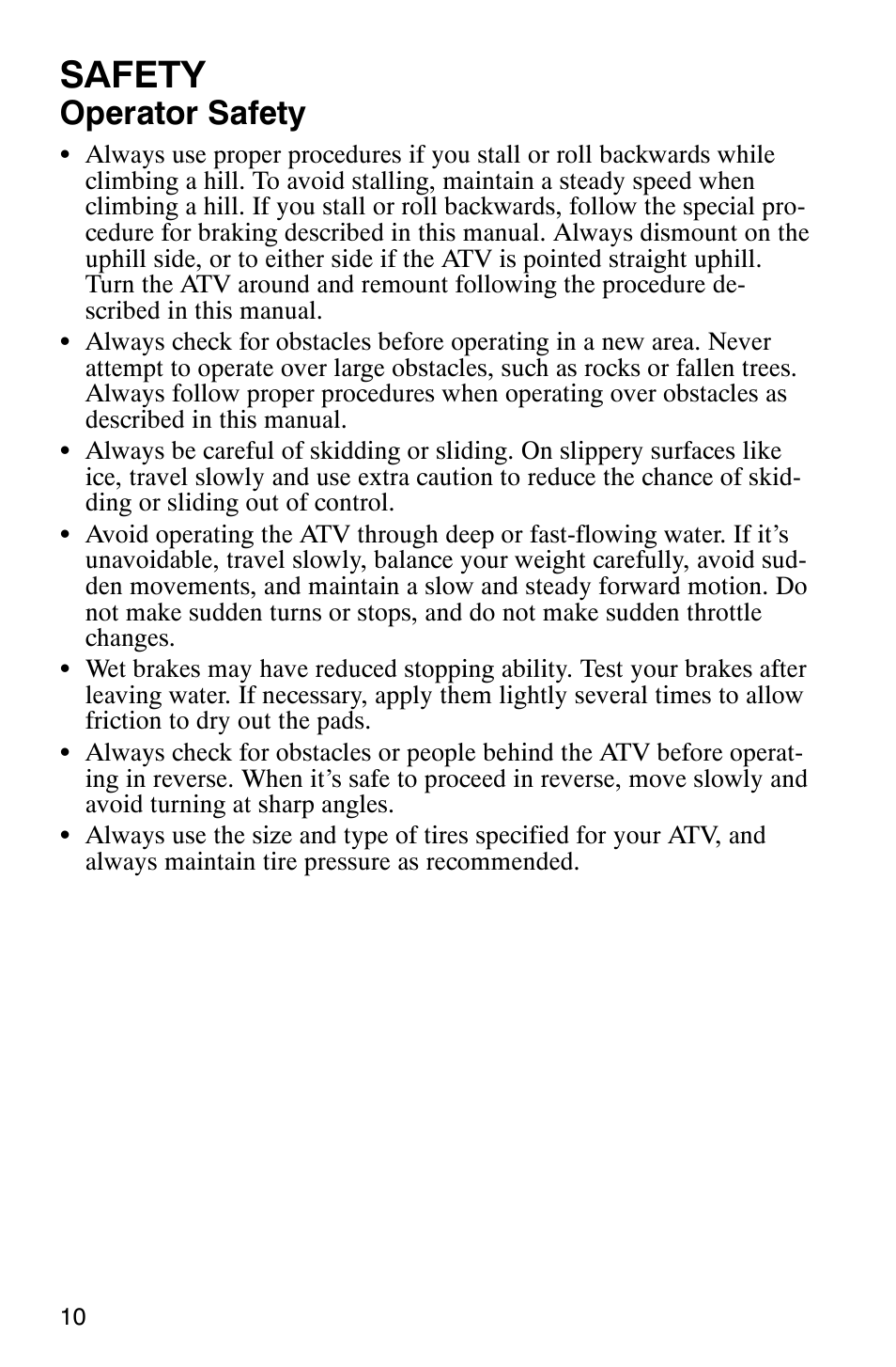Safety, Operator safety | Polaris Sawtooth User Manual | Page 13 / 118