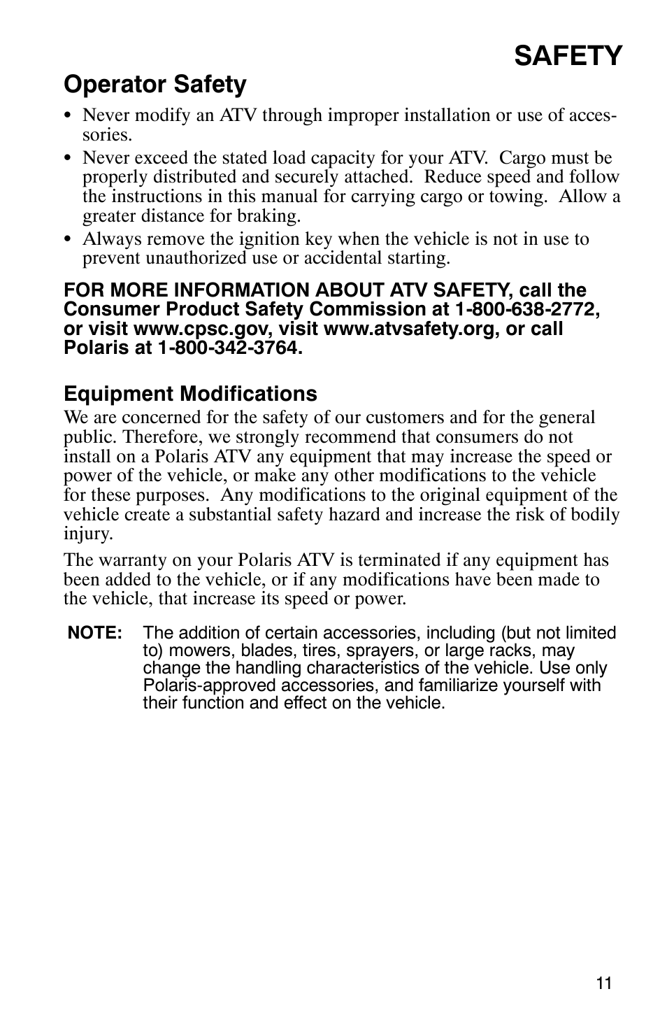 Safety, Operator safety | Polaris Sawtooth User Manual | Page 14 / 118