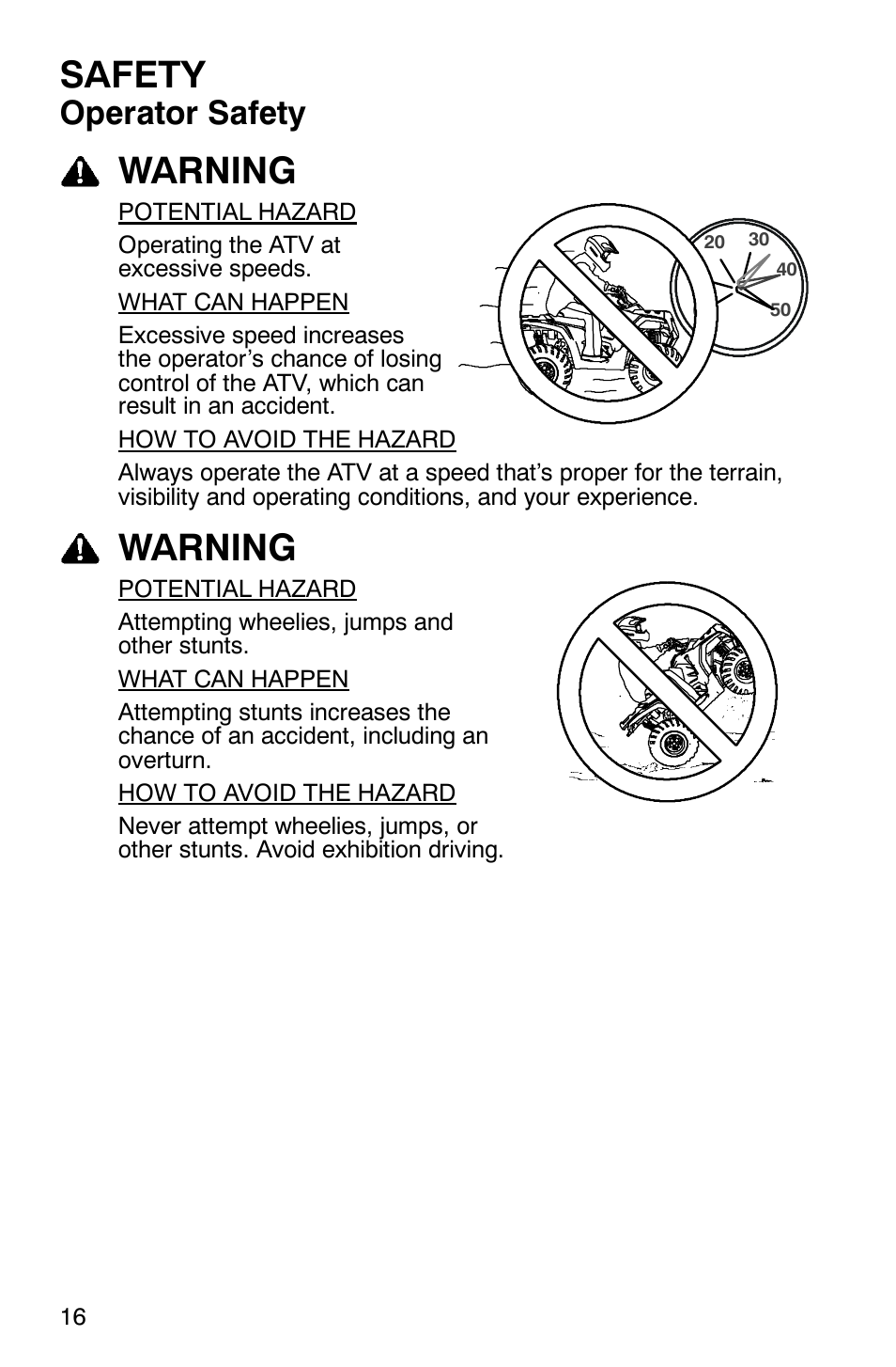 Safety, Warning, Operator safety | Polaris Sawtooth User Manual | Page 19 / 118