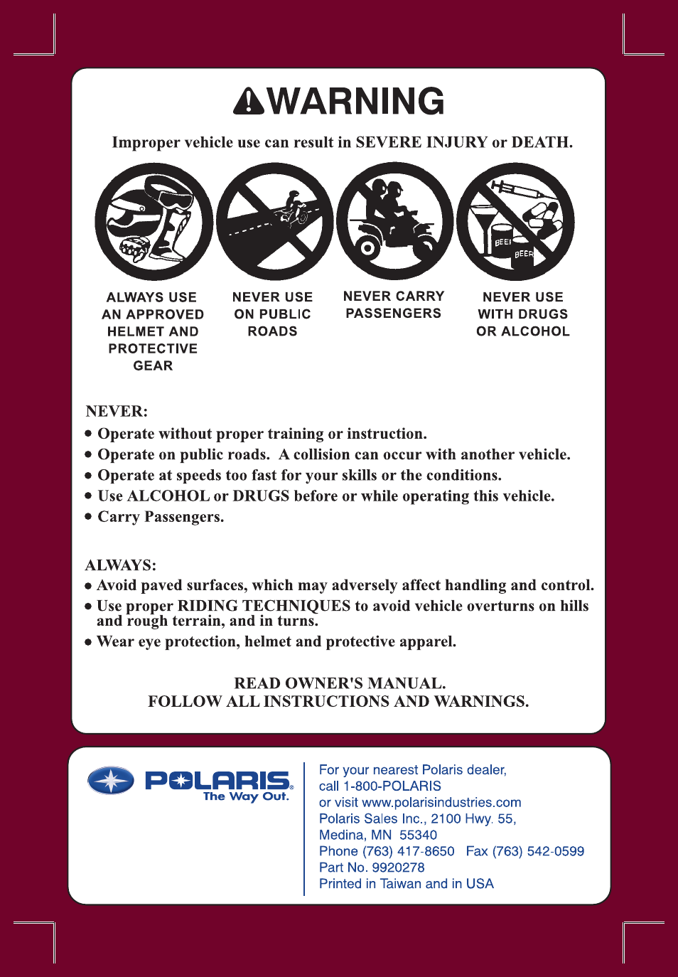 Polaris Sawtooth User Manual | Page 2 / 118