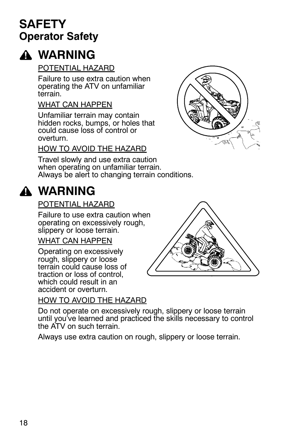 Safety, Warning, Operator safety | Polaris Sawtooth User Manual | Page 21 / 118