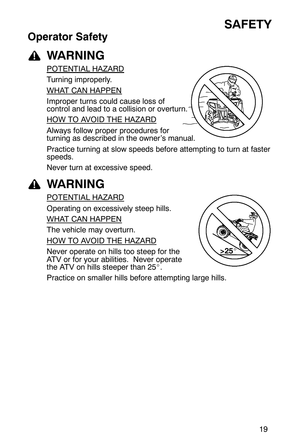 Safety, Warning, Operator safety | Polaris Sawtooth User Manual | Page 22 / 118