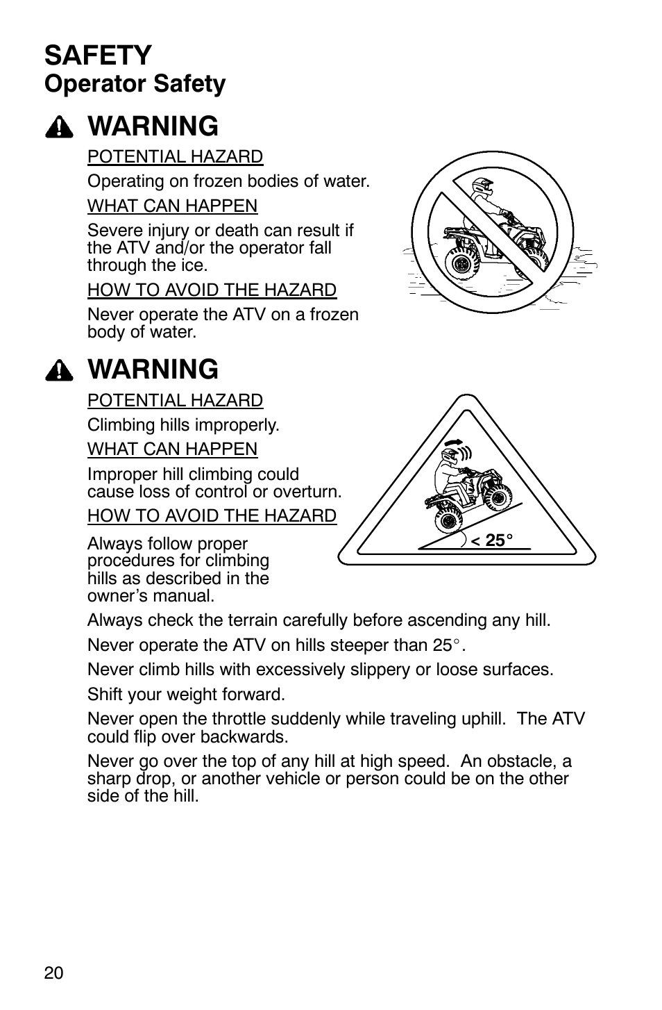 Safety, Warning, Operator safety | Polaris Sawtooth User Manual | Page 23 / 118