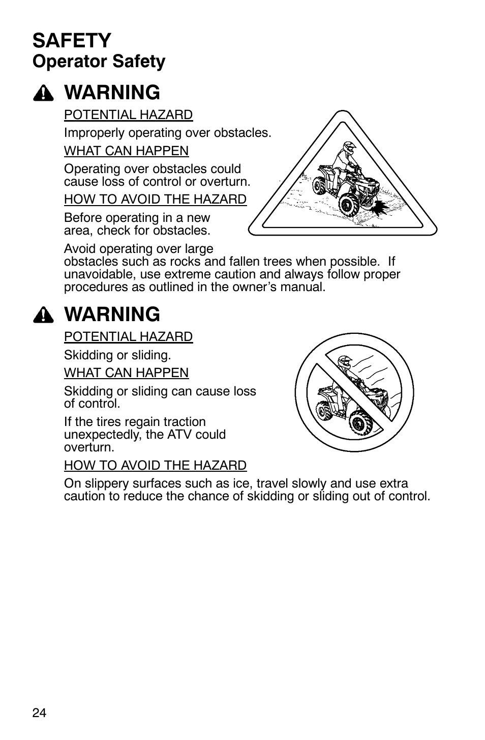 Safety, Warning, Operator safety | Polaris Sawtooth User Manual | Page 27 / 118