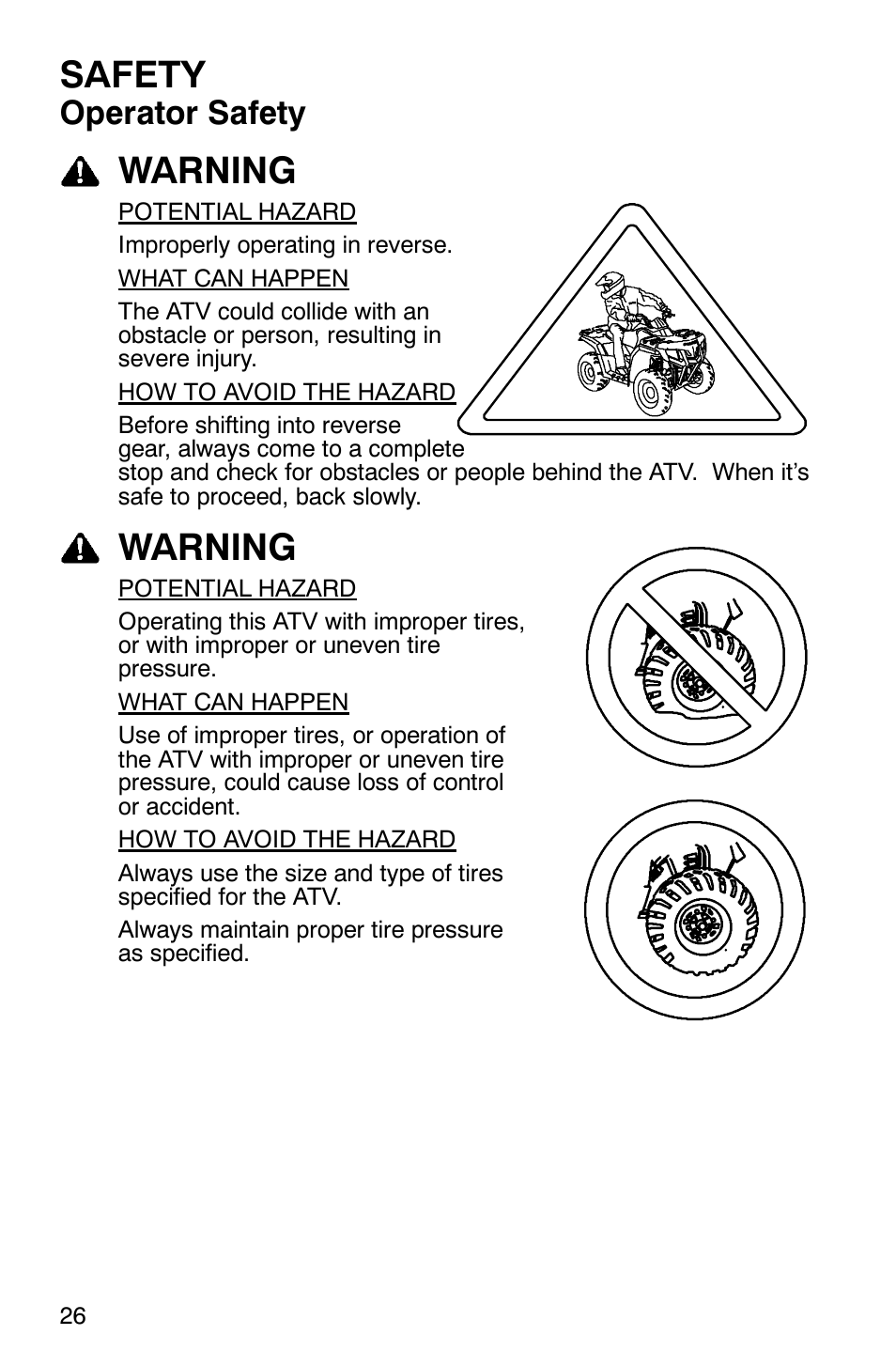 Safety, Warning, Operator safety | Polaris Sawtooth User Manual | Page 29 / 118