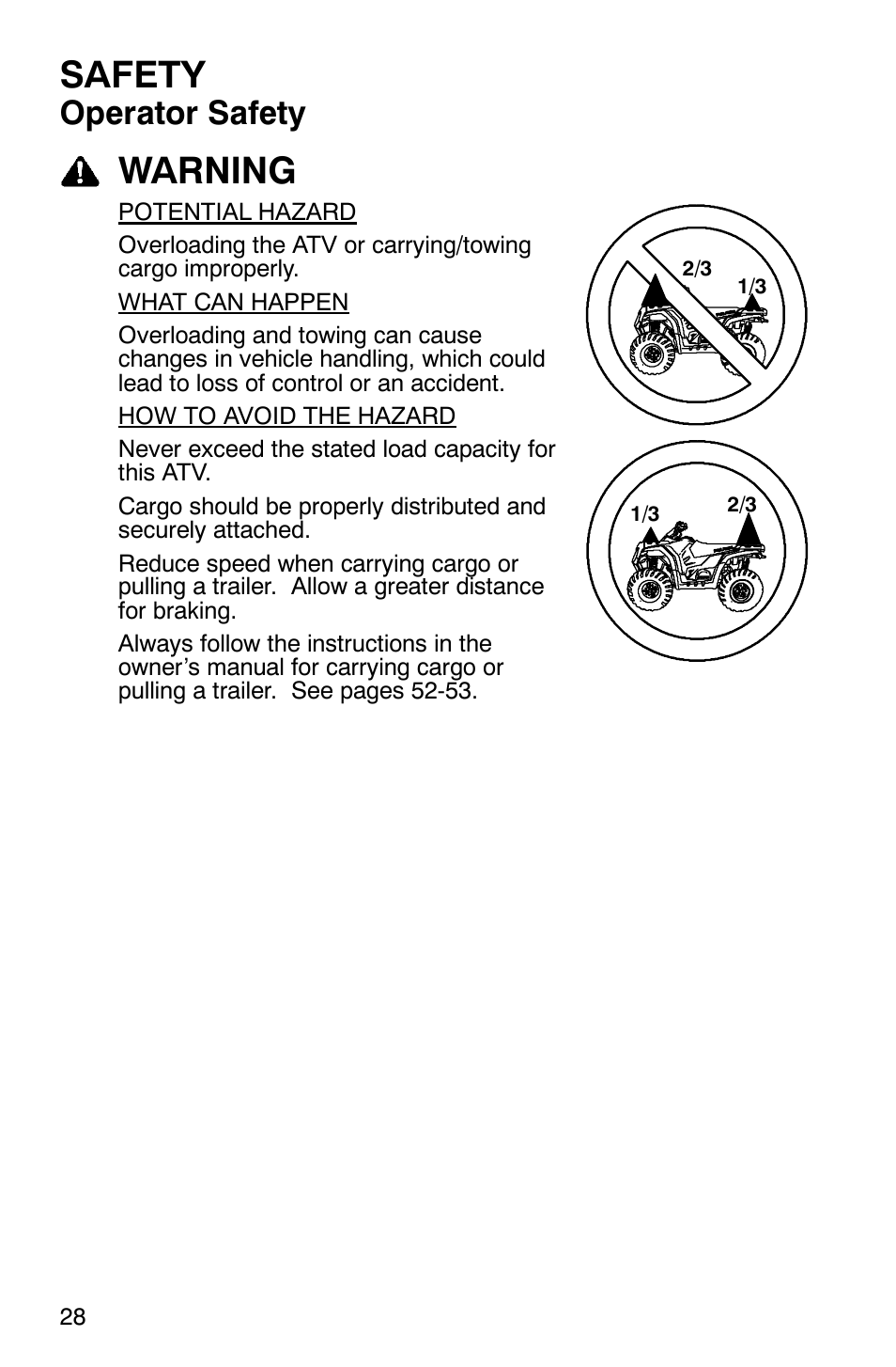 Safety, Warning, Operator safety | Polaris Sawtooth User Manual | Page 31 / 118
