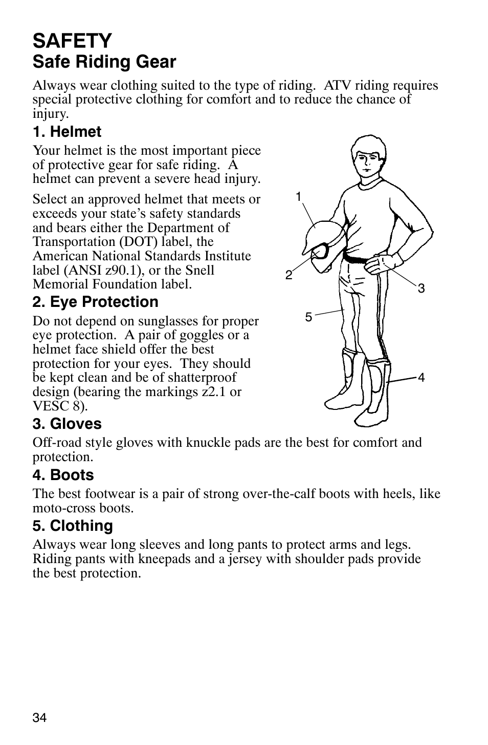 Safety, Safe riding gear | Polaris Sawtooth User Manual | Page 37 / 118