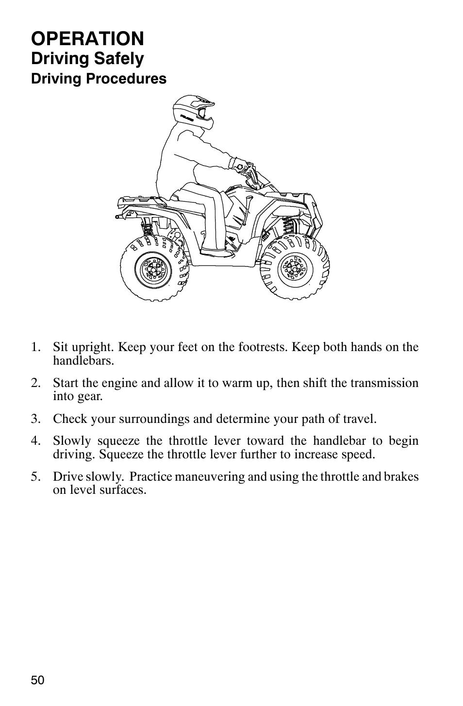 Operation, Driving safely | Polaris Sawtooth User Manual | Page 53 / 118