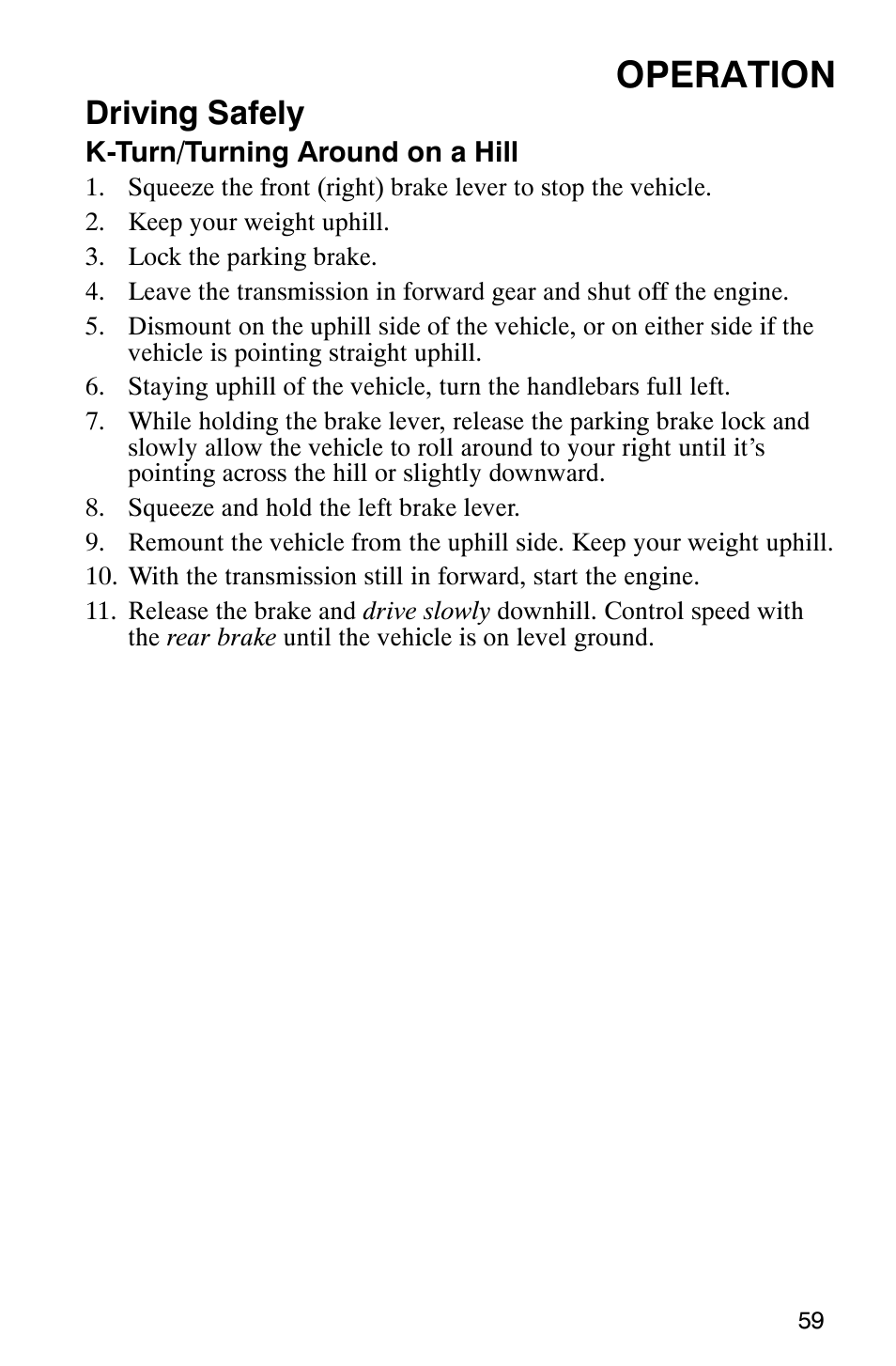 Operation, Driving safely | Polaris Sawtooth User Manual | Page 62 / 118