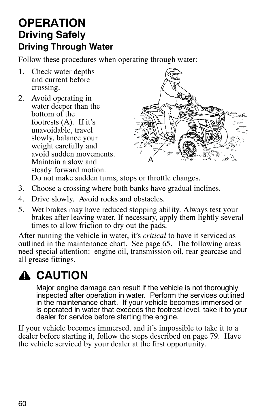 Operation, Caution, Driving safely | Polaris Sawtooth User Manual | Page 63 / 118