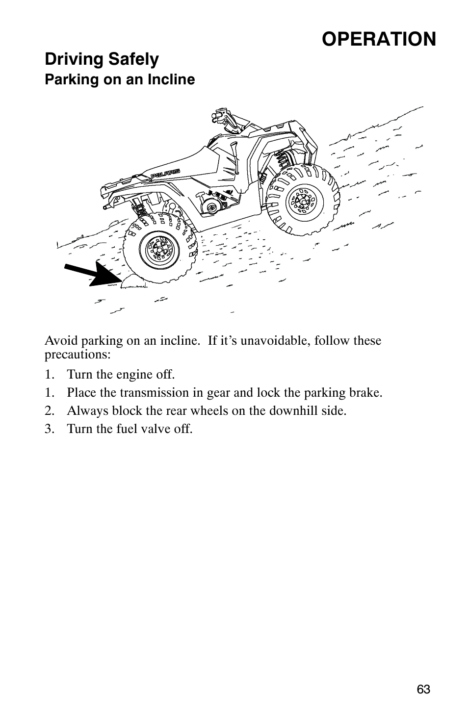 Operation, Driving safely | Polaris Sawtooth User Manual | Page 66 / 118