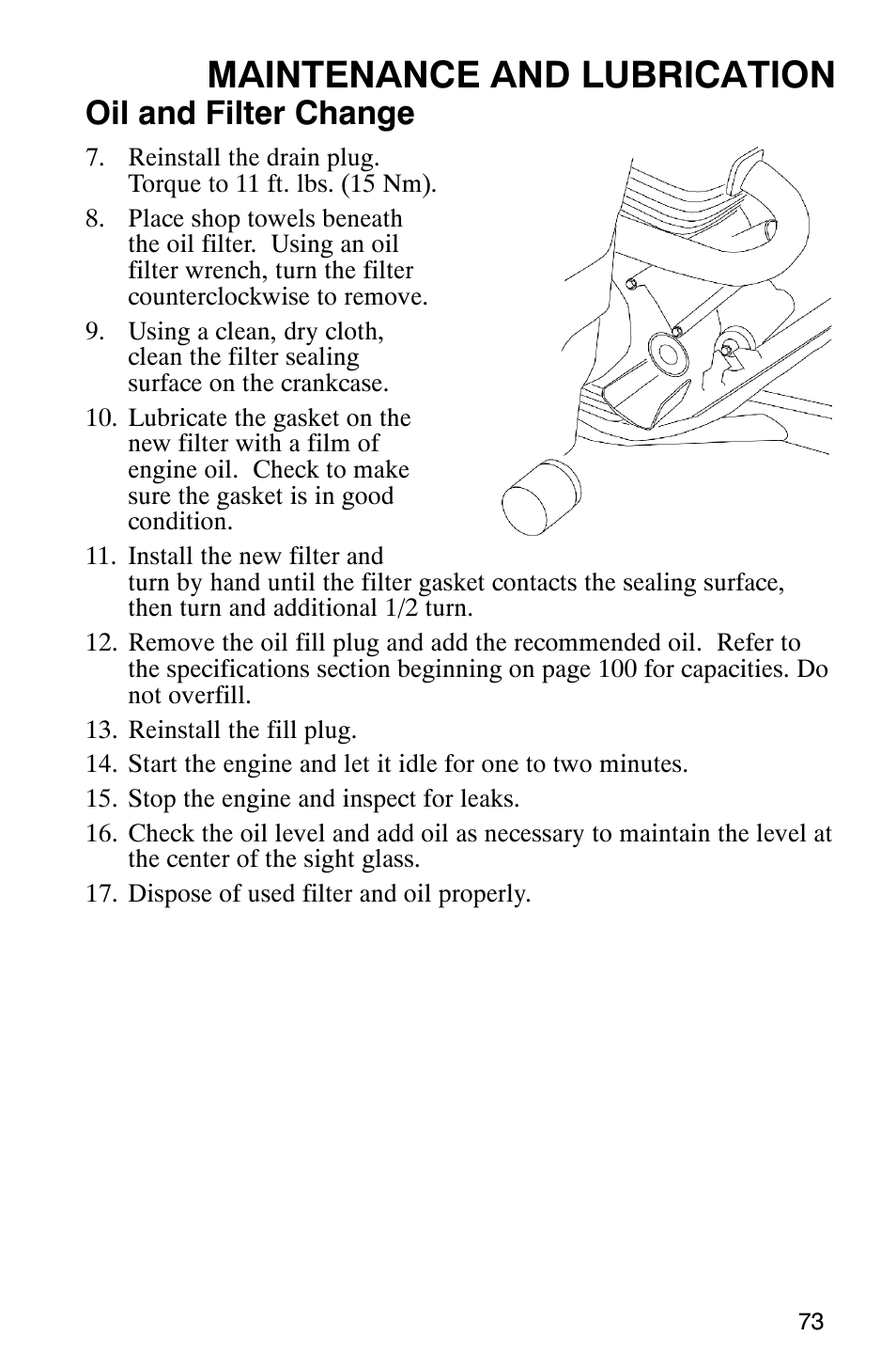 Maintenance and lubrication, Oil and filter change | Polaris Sawtooth User Manual | Page 76 / 118