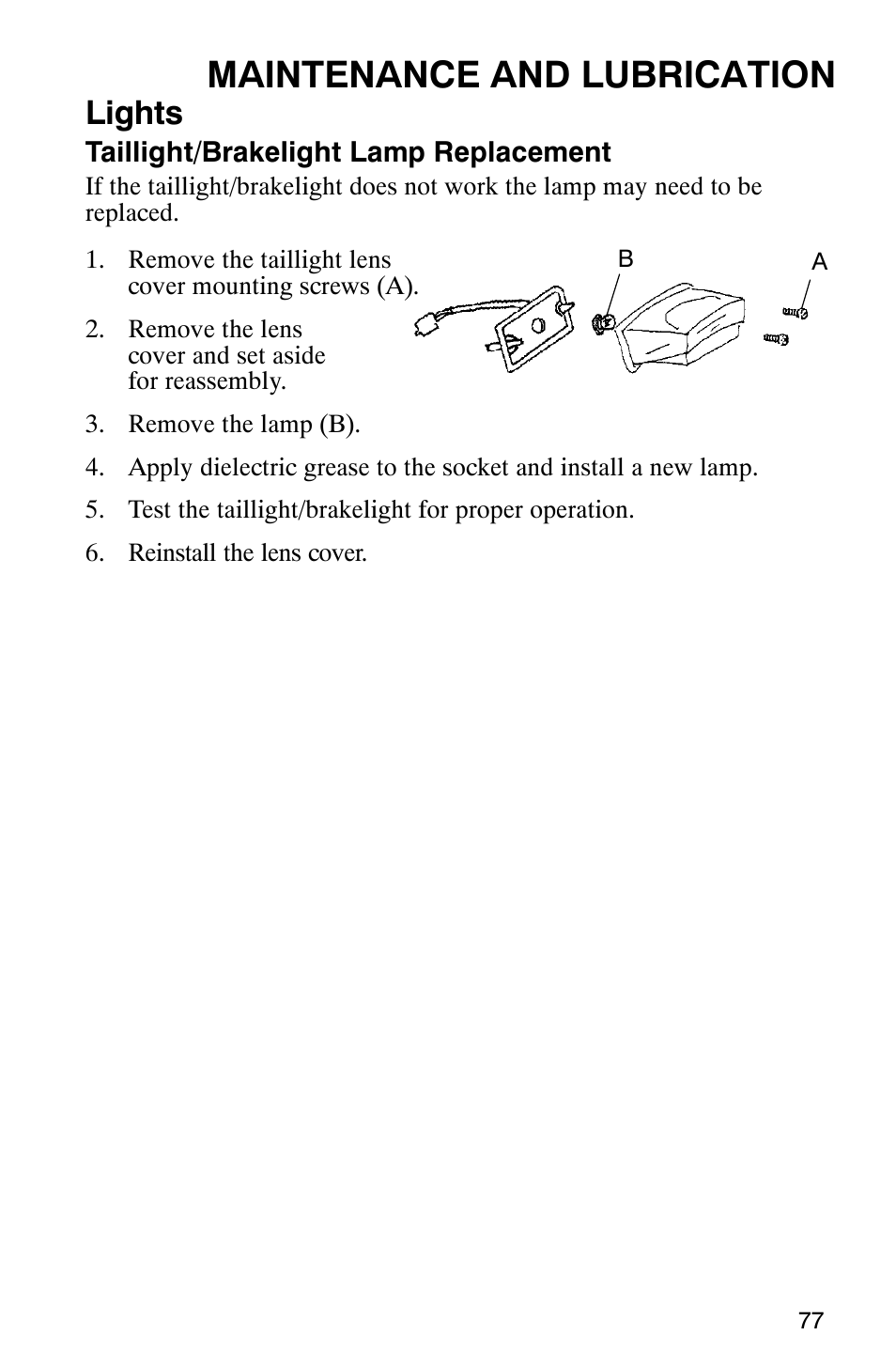 Maintenance and lubrication, Lights | Polaris Sawtooth User Manual | Page 80 / 118