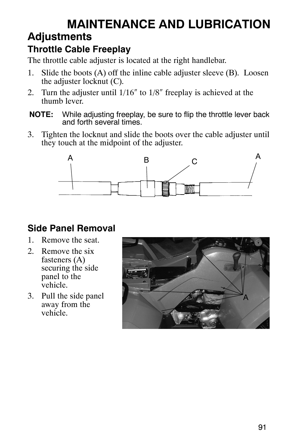 Maintenance and lubrication, Adjustments | Polaris Sawtooth User Manual | Page 94 / 118