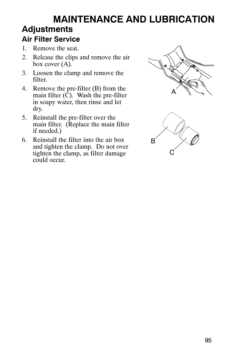 Maintenance and lubrication, Adjustments | Polaris Sawtooth User Manual | Page 98 / 118