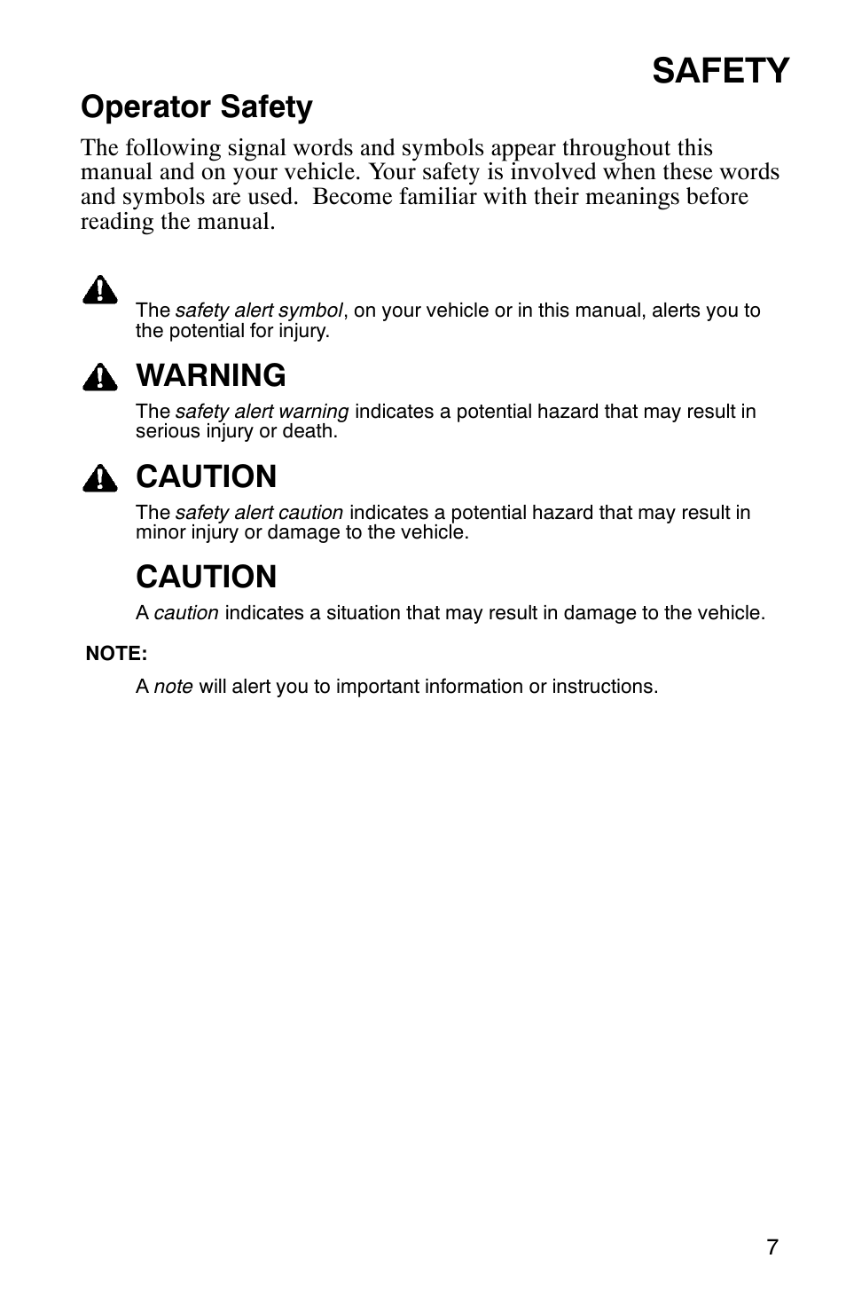 Safety, Operator safety, Warning | Caution | Polaris 600RR User Manual | Page 10 / 119