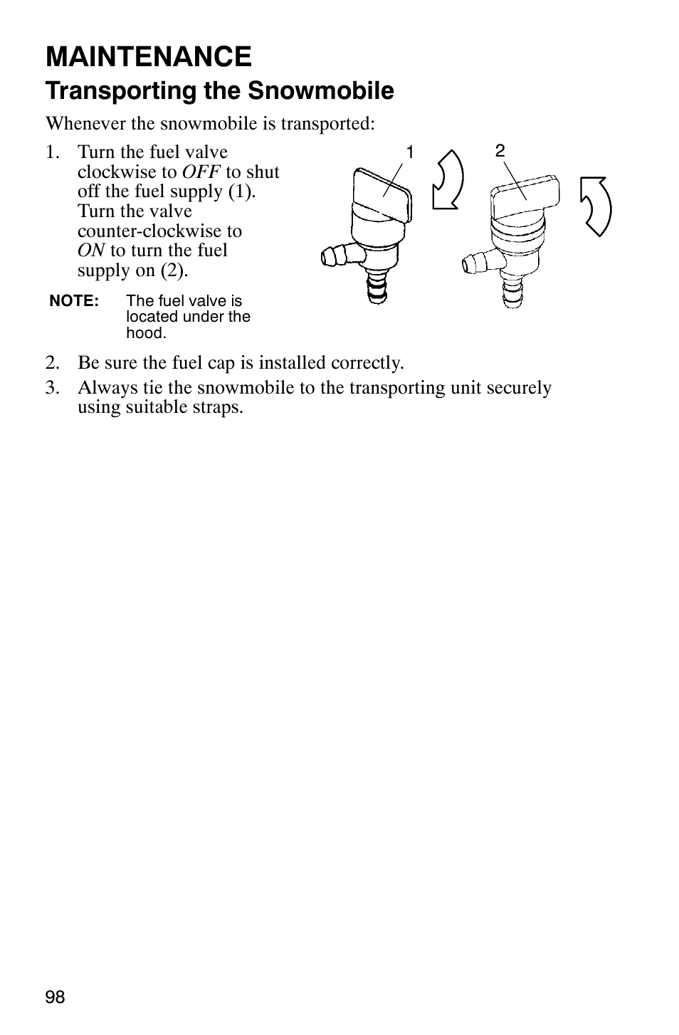 Maintenance, Transporting the snowmobile | Polaris 600RR User Manual | Page 101 / 119