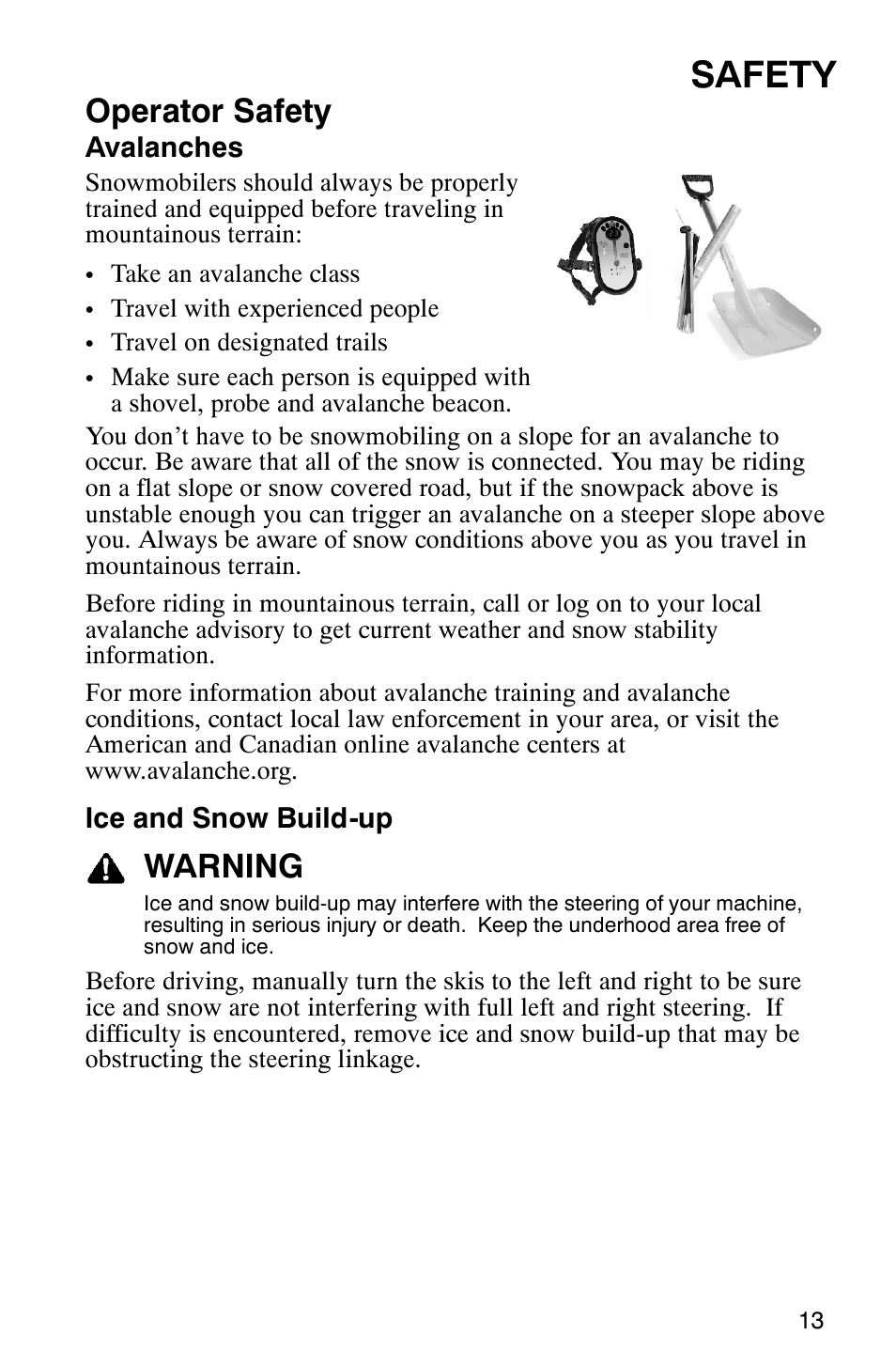 Safety, Operator safety, Warning | Polaris 600RR User Manual | Page 16 / 119