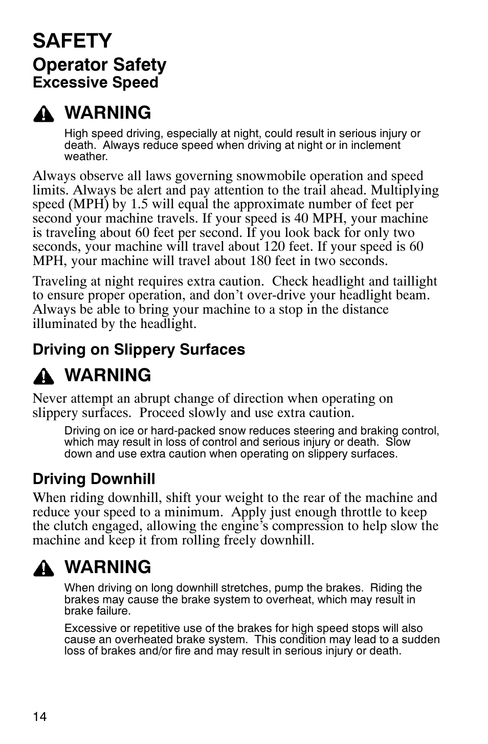 Safety, Operator safety, Warning | Polaris 600RR User Manual | Page 17 / 119
