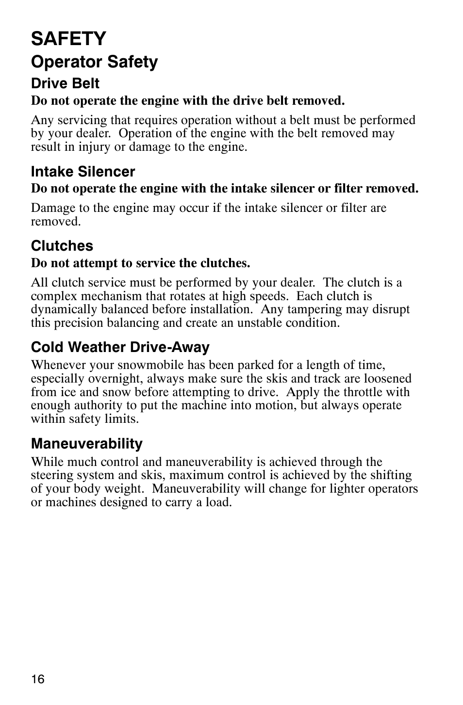 Safety, Operator safety | Polaris 600RR User Manual | Page 19 / 119