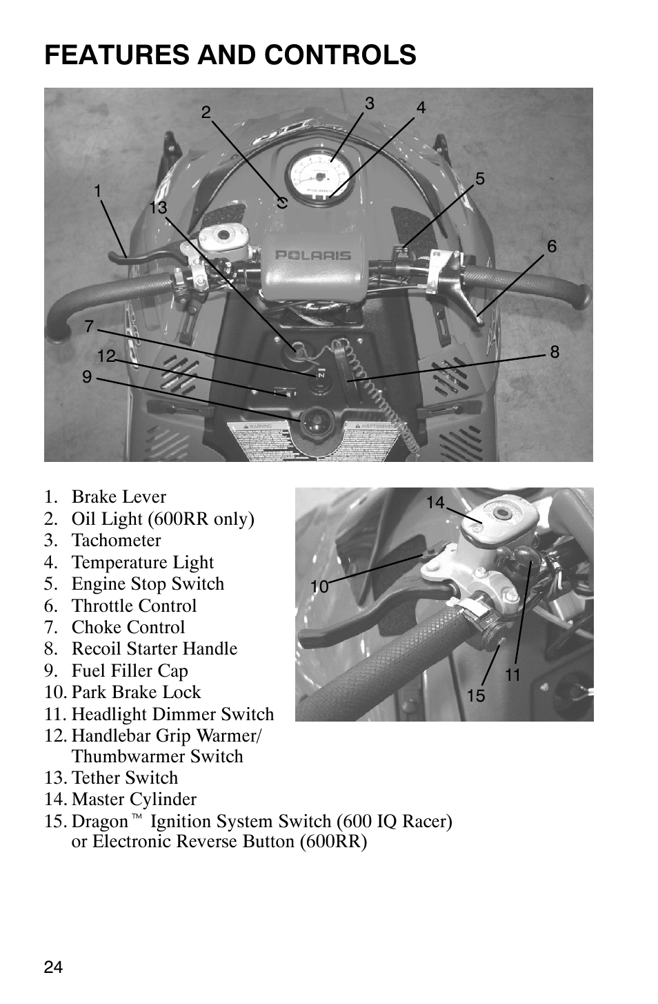 Features and controls | Polaris 600RR User Manual | Page 27 / 119