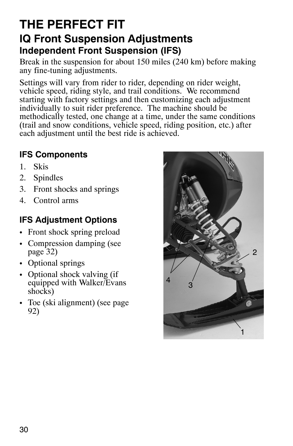 The perfect fit, Iq front suspension adjustments | Polaris 600RR User Manual | Page 33 / 119