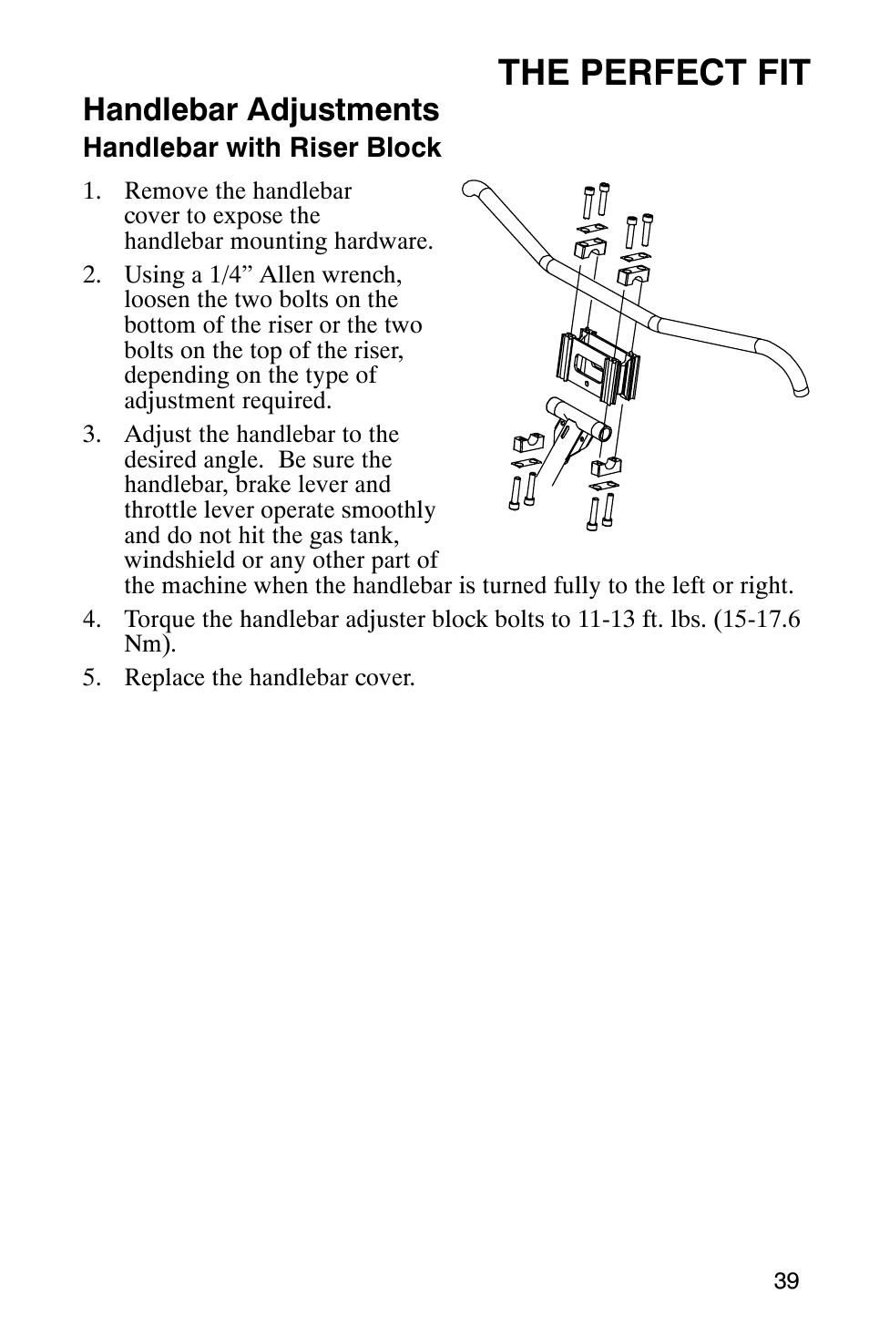 The perfect fit, Handlebar adjustments | Polaris 600RR User Manual | Page 42 / 119