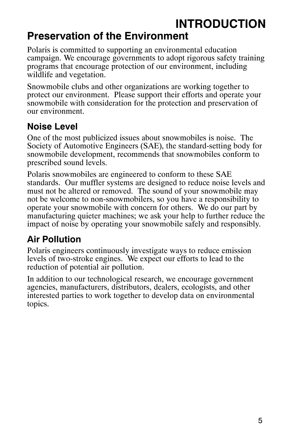 Introduction, Preservation of the environment | Polaris 600RR User Manual | Page 8 / 119