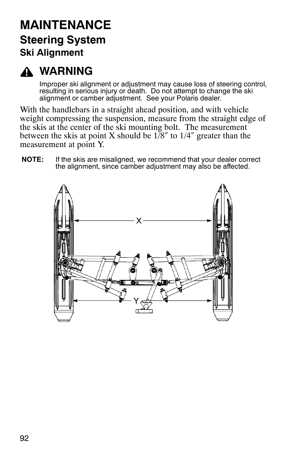 Maintenance, Steering system, Warning | Polaris 600RR User Manual | Page 95 / 119