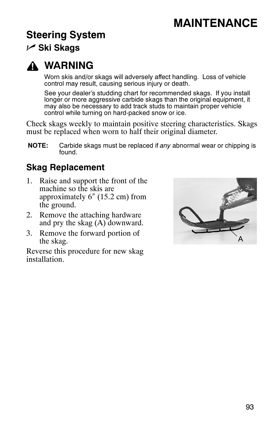 Maintenance, Steering system n, Warning | Polaris 600RR User Manual | Page 96 / 119