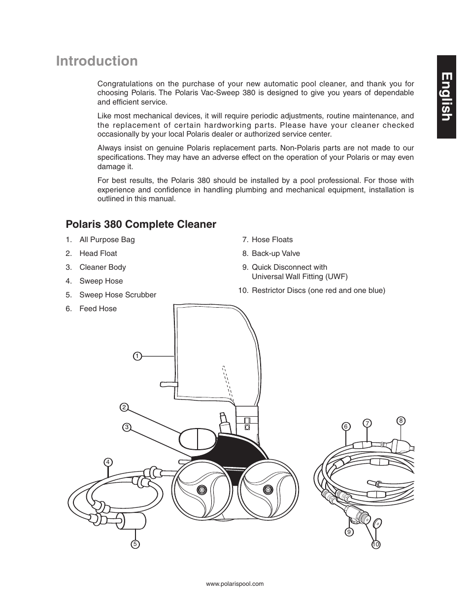 Introduction, Introduction english, Polaris 380 complete cleaner | Polaris Vac-Sweep 380 User Manual | Page 3 / 9