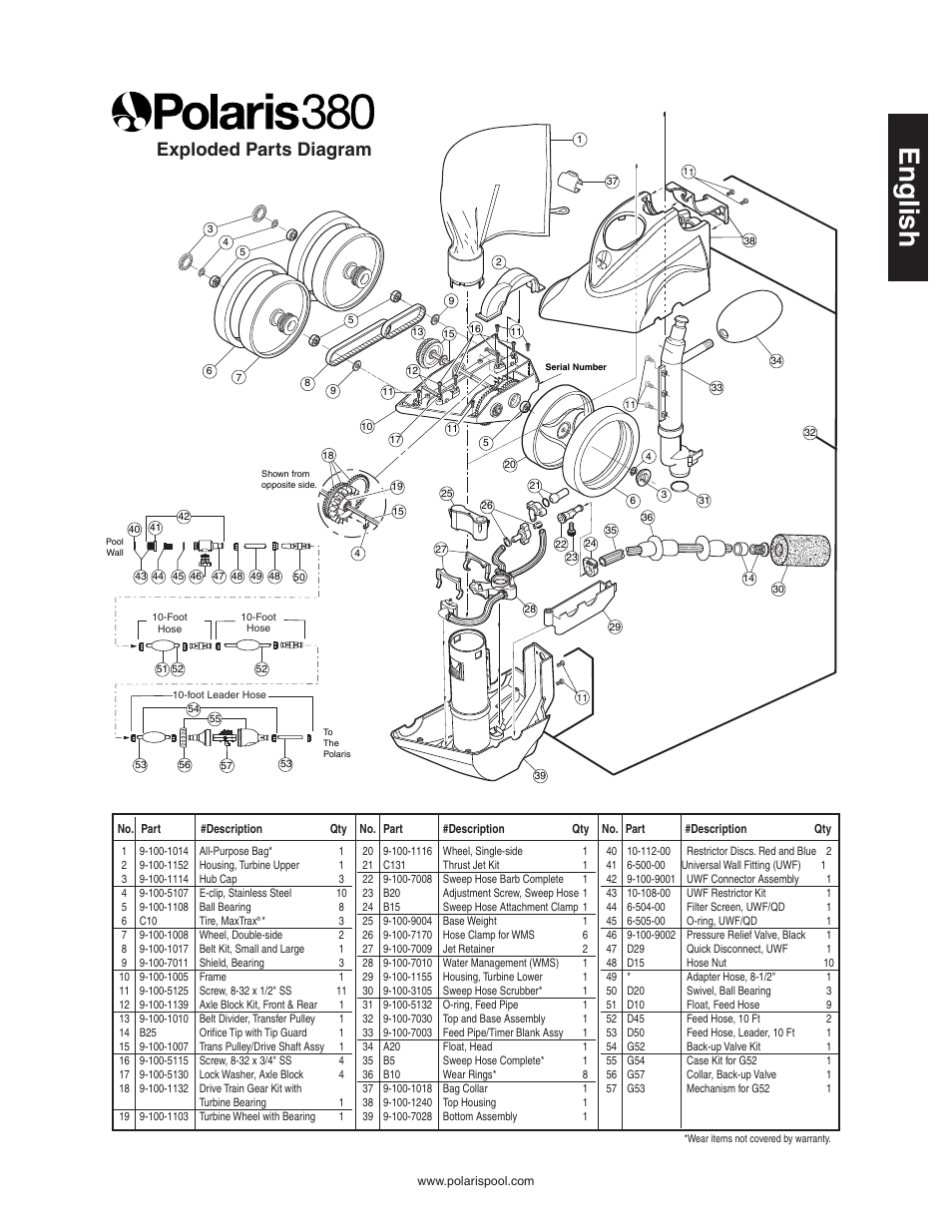 Exploded parts diagram, English | Polaris Vac-Sweep 380 User Manual | Page 7 / 9