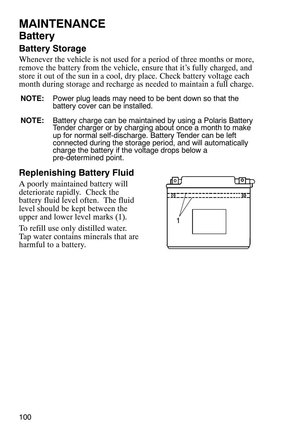 Maintenance, Battery | Polaris MV700 User Manual | Page 103 / 131