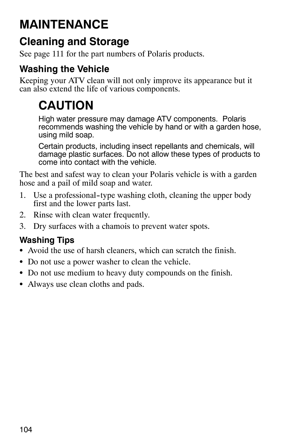 Maintenance, Caution, Cleaning and storage | Polaris MV700 User Manual | Page 107 / 131
