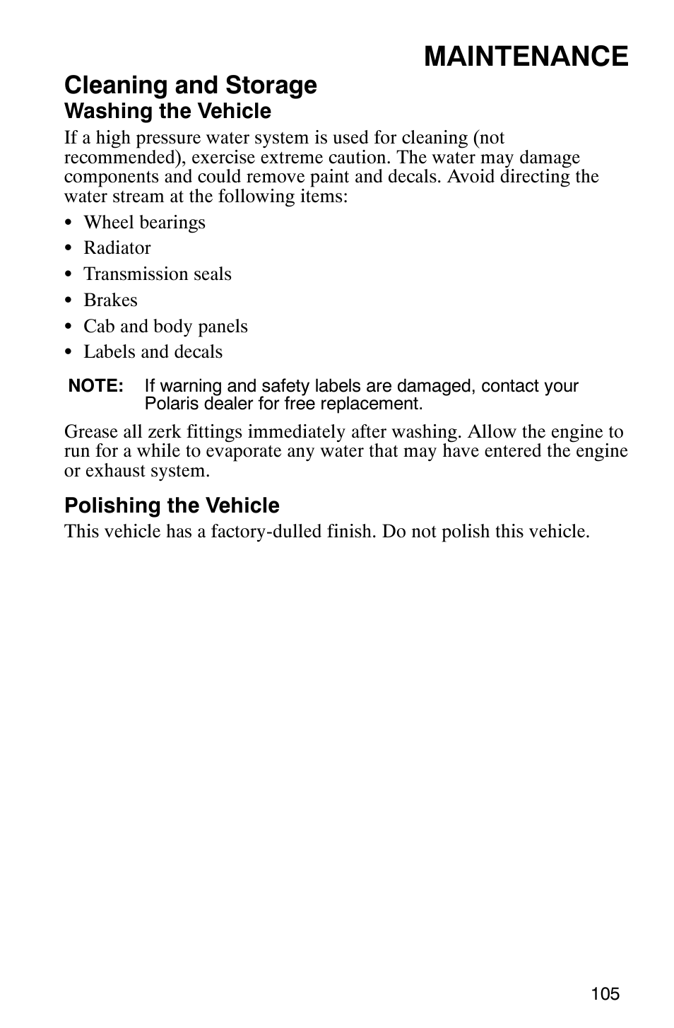 Maintenance, Cleaning and storage | Polaris MV700 User Manual | Page 108 / 131