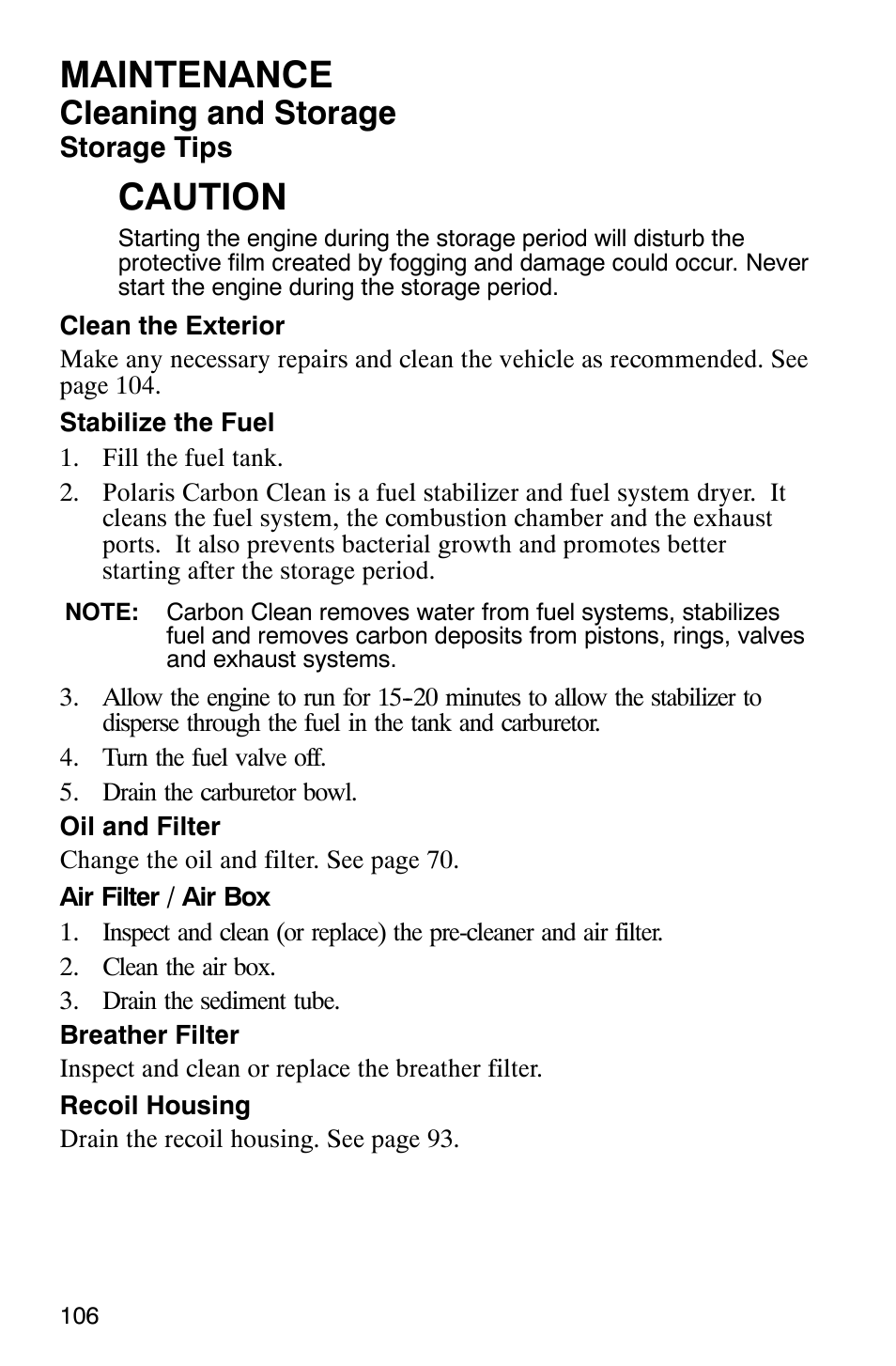 Maintenance, Caution, Cleaning and storage | Polaris MV700 User Manual | Page 109 / 131