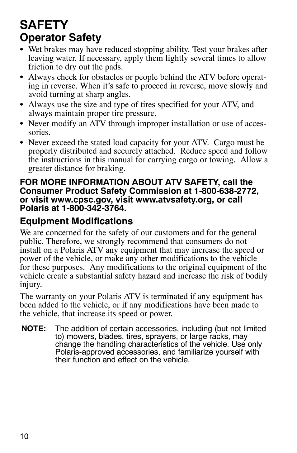 Safety, Operator safety | Polaris MV700 User Manual | Page 13 / 131