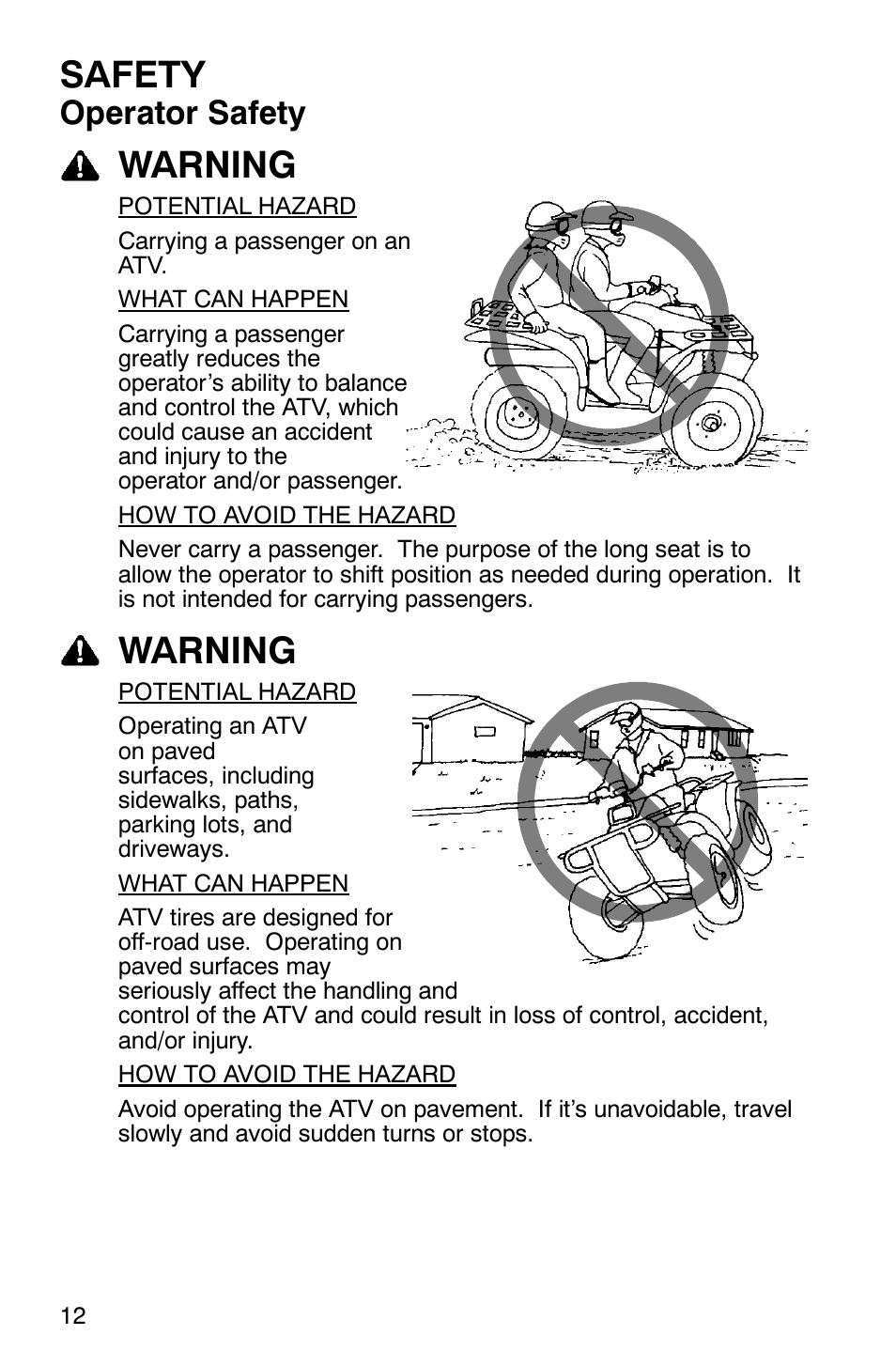 Safety, Warning, Operator safety | Polaris MV700 User Manual | Page 15 / 131