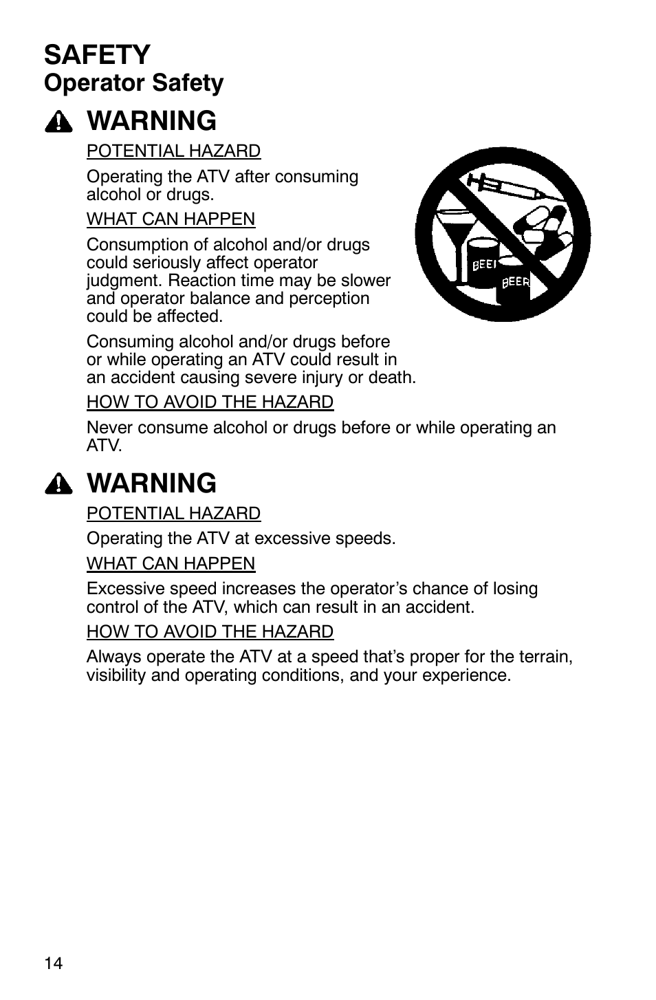 Safety, Warning, Operator safety | Polaris MV700 User Manual | Page 17 / 131