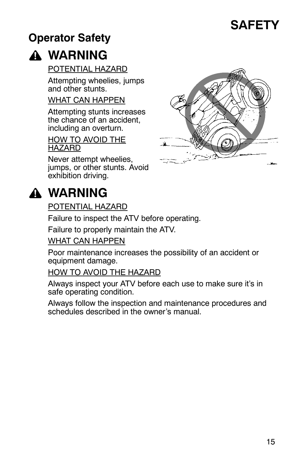 Safety, Warning, Operator safety | Polaris MV700 User Manual | Page 18 / 131