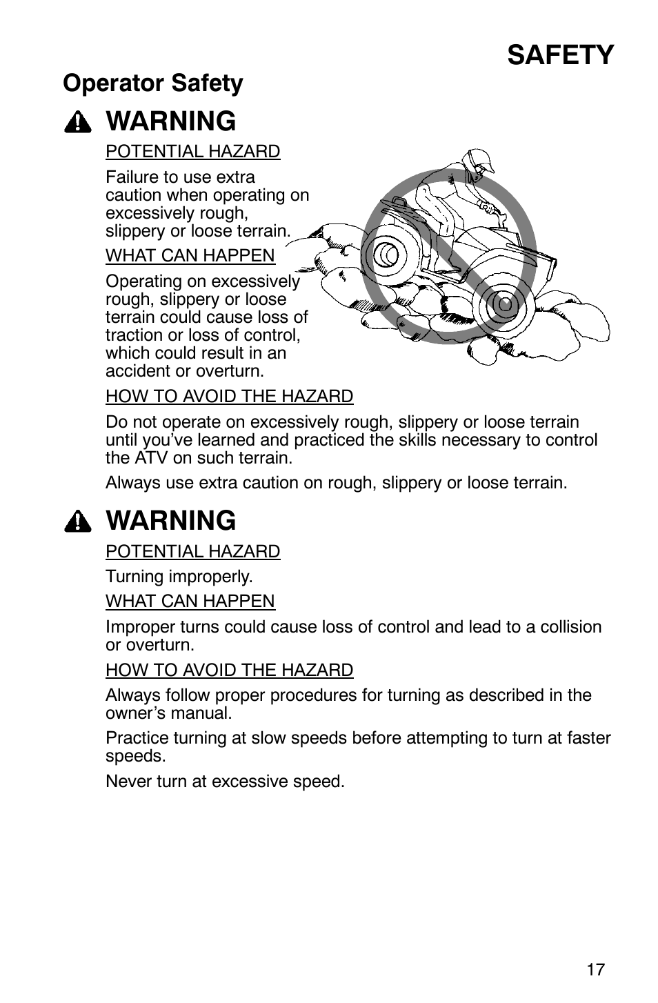 Safety, Warning, Operator safety | Polaris MV700 User Manual | Page 20 / 131