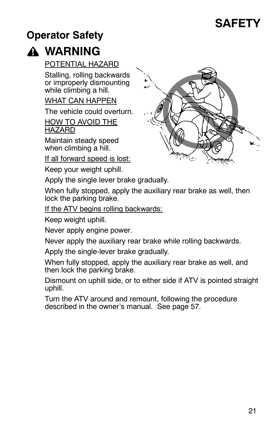 Safety, Warning, Operator safety | Polaris MV700 User Manual | Page 24 / 131