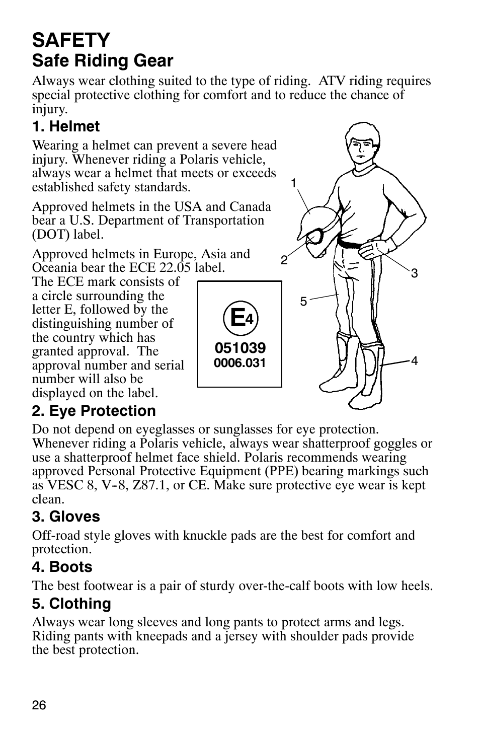 Safety, Safe riding gear | Polaris MV700 User Manual | Page 29 / 131