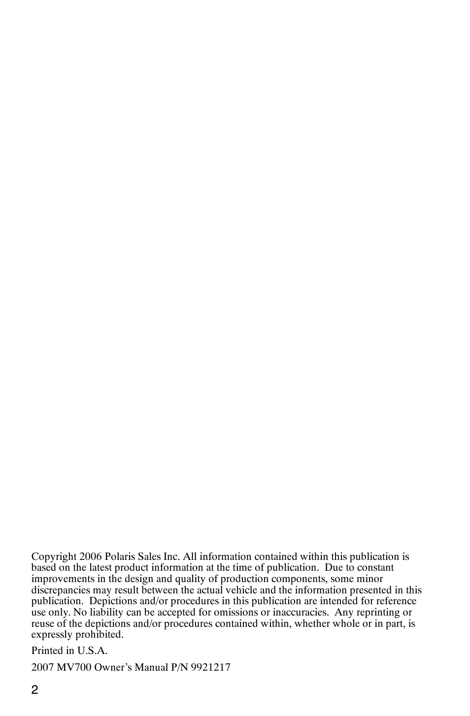Polaris MV700 User Manual | Page 5 / 131