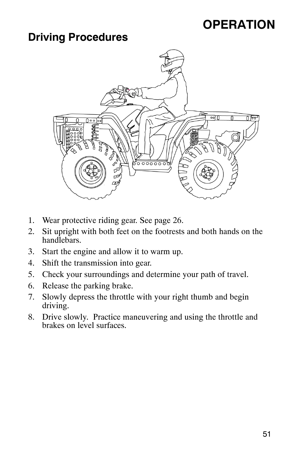 Operation, Driving procedures | Polaris MV700 User Manual | Page 54 / 131
